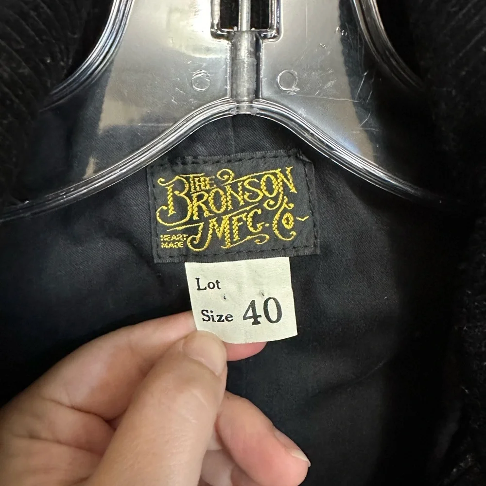 The Bronson Mfg Heritage Corduroy Peacoat Double Breasted Coat Black Retro Sz 40